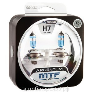 набор ламп mtf h7 12v 55w argentum +80% 4000k