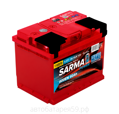 аккумулятор sarma power efb 60 о.п.