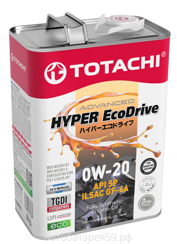 масло моторное  totachi hyper ecodrive  fully synthetic  sp/rc/gf-6a    0w-20  4л